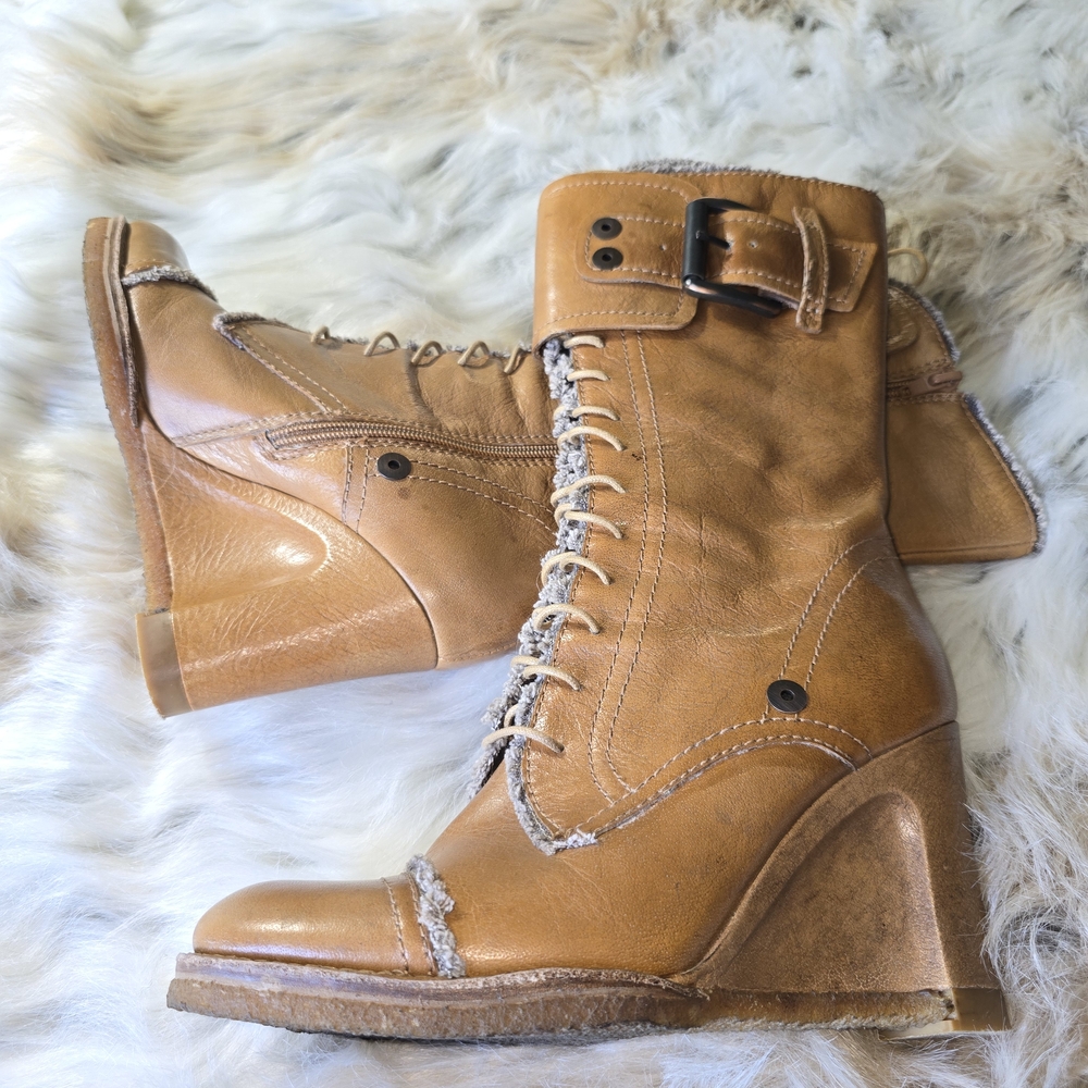 Apepazza Flute 4 Inch Heel Lace Up Wedge Ankle Boot